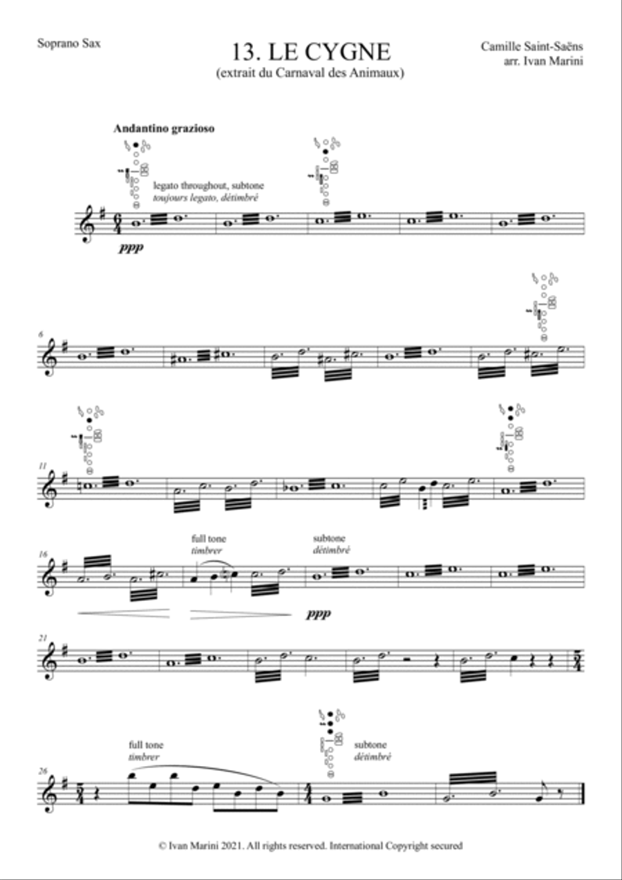 THE CARNIVAL OF THE ANIMALS for Saxophone Quartet - 13. Le Cygne (the Swan)