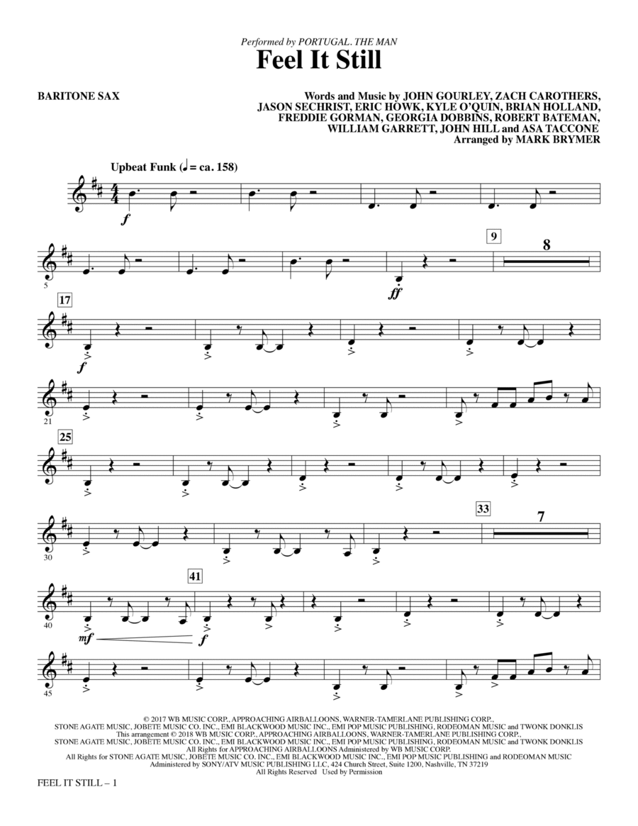 Feel It Still - Baritone Sax Choir scores gallery preview page 1