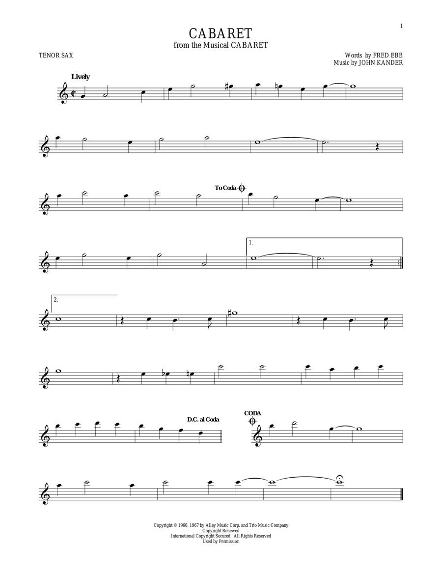 Cabaret Cabaret Tenor Saxophone scores gallery preview page 1