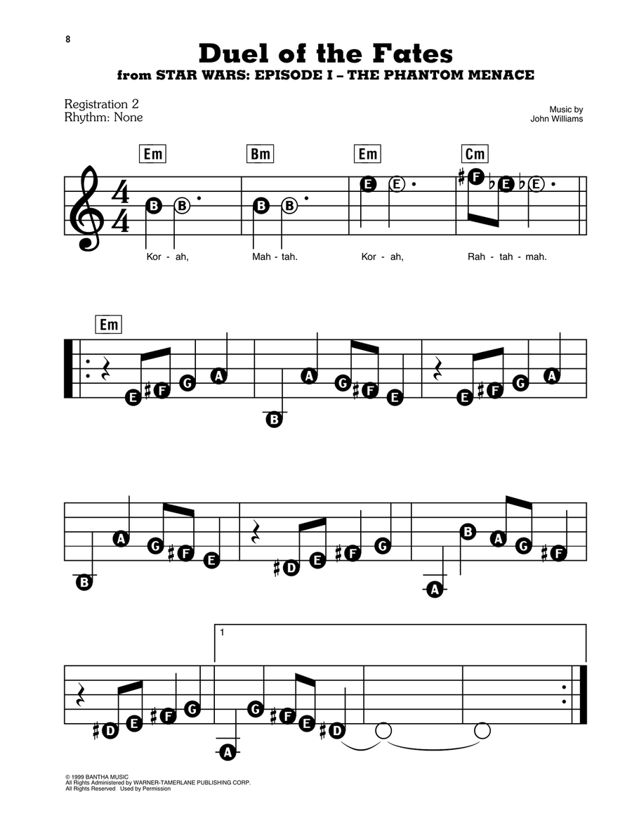 Duel Of The Fates (from Star Wars: The Phantom Menace) Electronic Keyboard scores gallery preview page 1