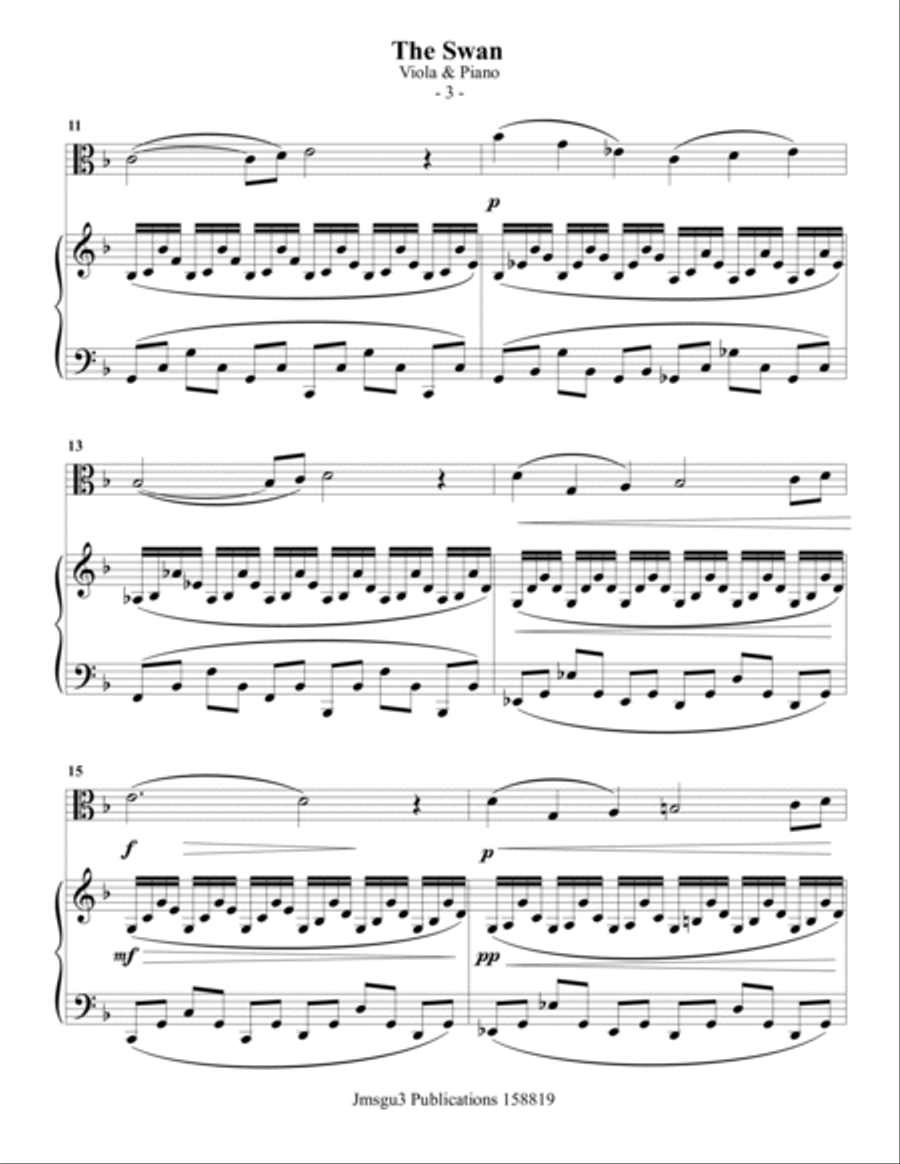 Saint-Saëns: The Swan for Viola & Piano Viola scores gallery preview page 3