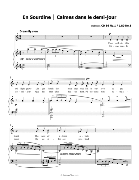 En Sourdine, by Debussy, CD 86 No.1, in a minor