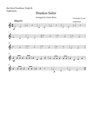 Drunken Sailor for Junior Brass Players - Baritone Horn/Euphonium/Trombone Part (Bb)