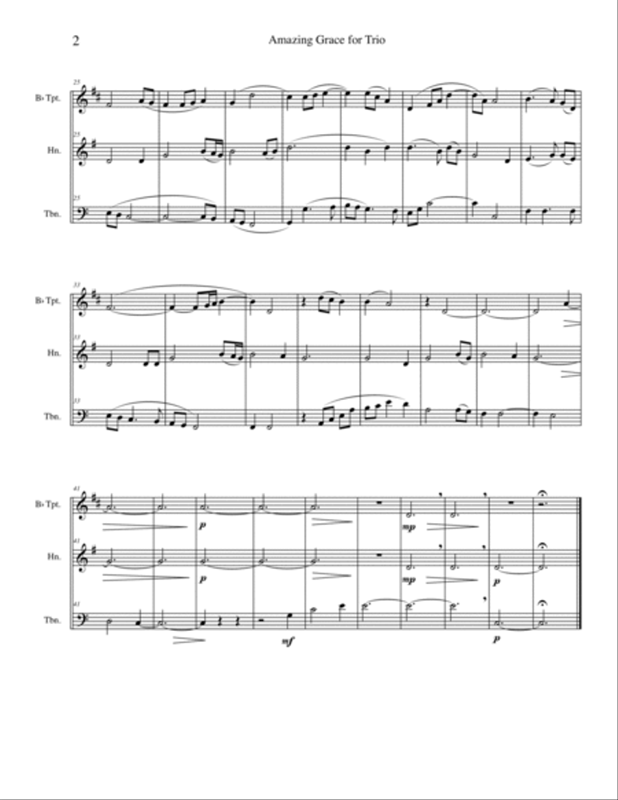 Amazing Grace for Brass Trio Brass Trio scores gallery preview page 2