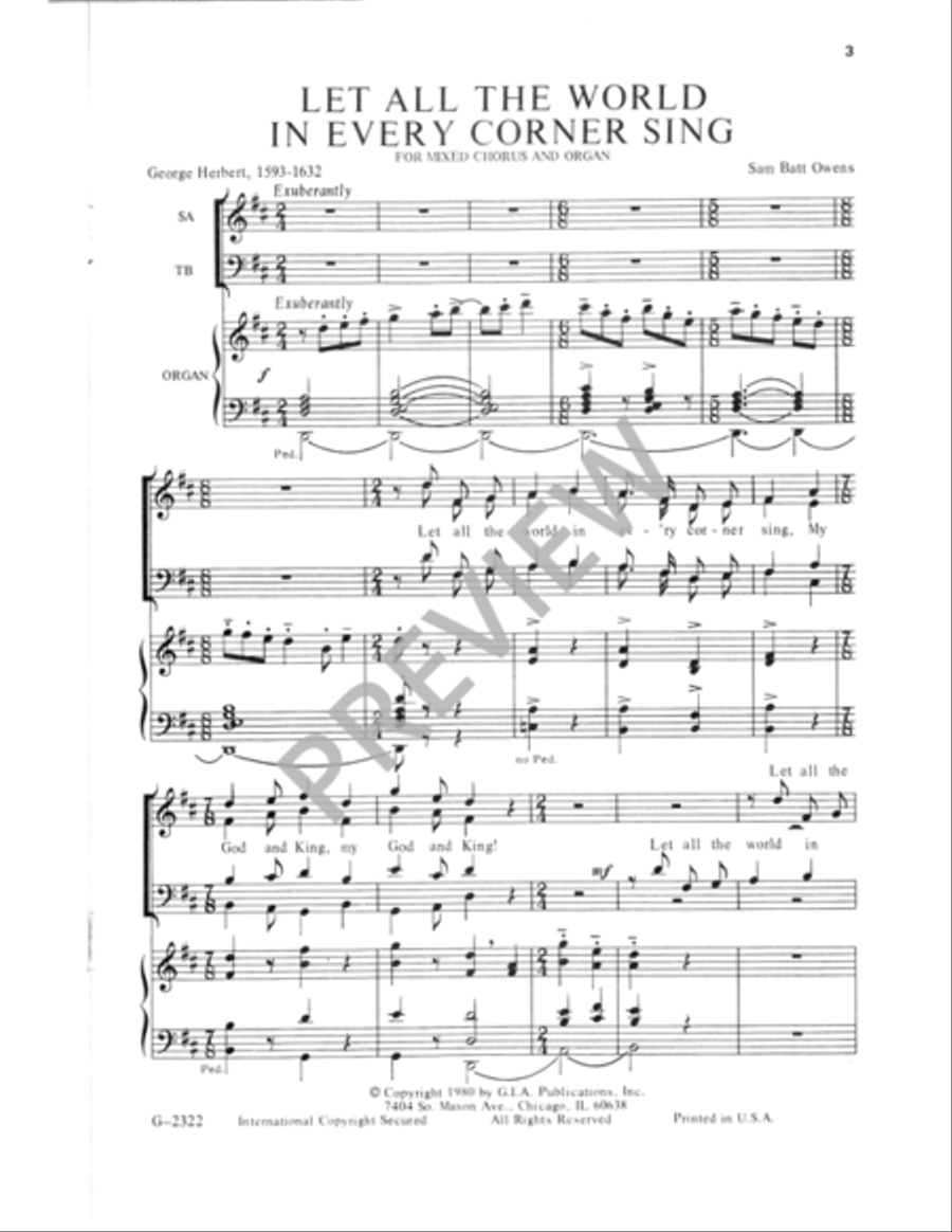 Let All the World in Every Corner Sing 4-Part scores gallery preview page 4