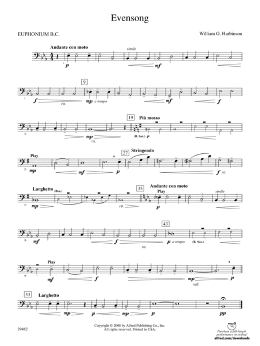Evensong: Baritone B.C. Concert Band scores gallery preview page 1