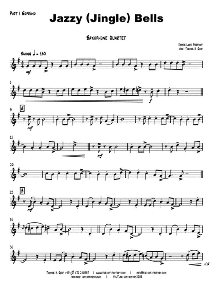 Jazzy Jingle Bells - Christmas Swing - Saxophone Quartet Saxophone Quartet scores gallery preview page 6