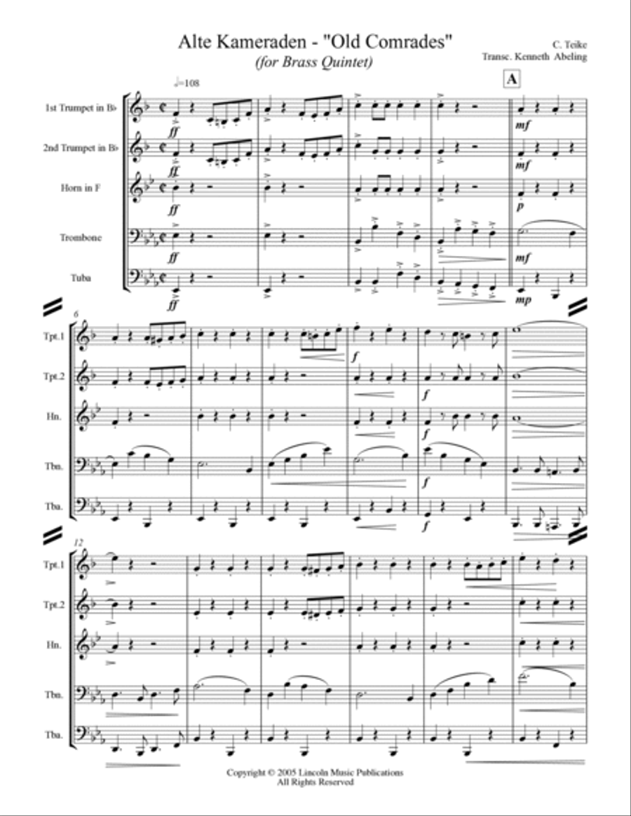 Alte Kameraden - Old Comrades (for Brass Quintet) Brass Quintet scores gallery preview page 2