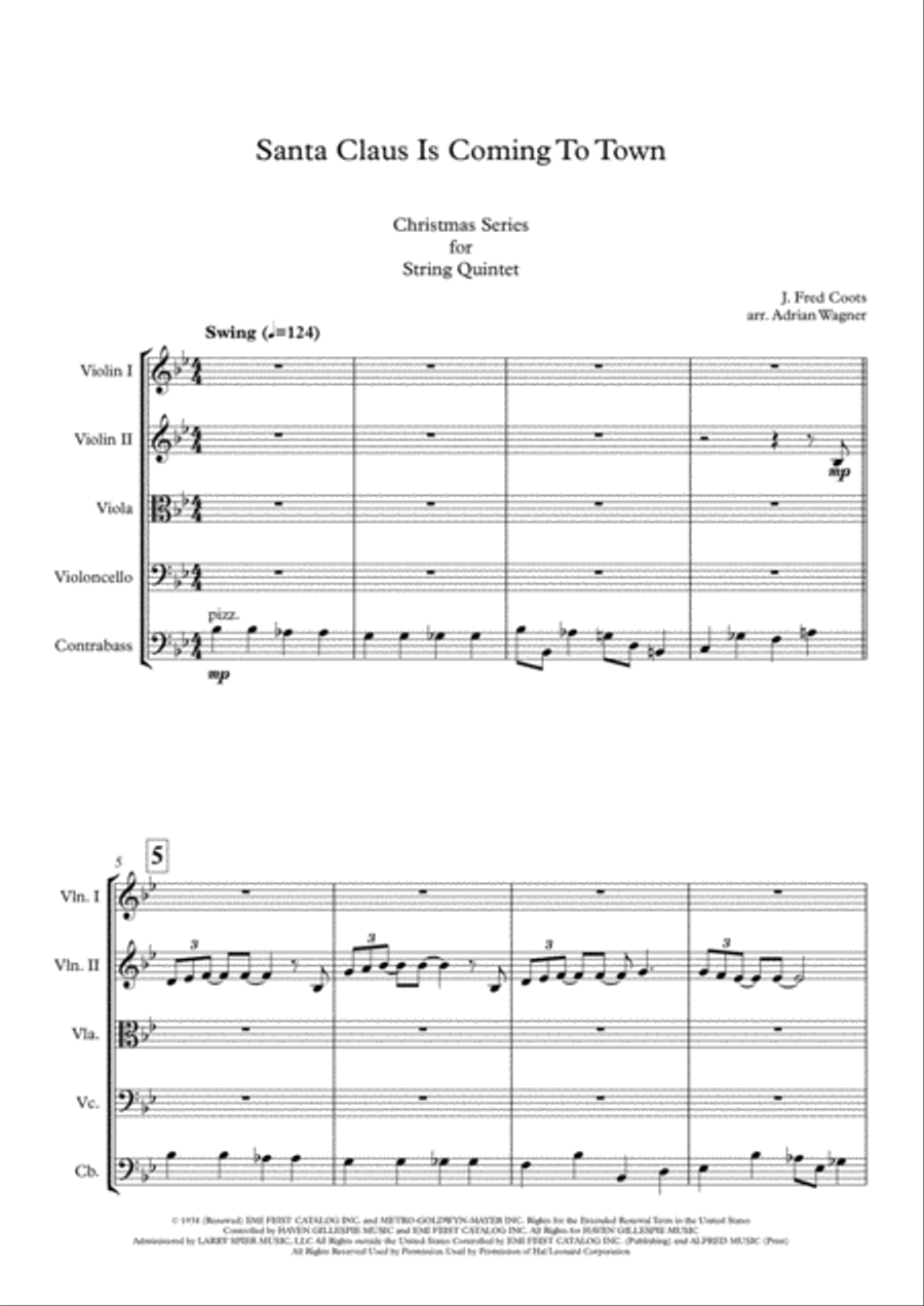 Santa Claus Is Comin' To Town String Quintet scores gallery preview page 3
