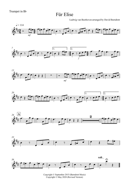 Fur Elise for Trumpet and Piano image number null