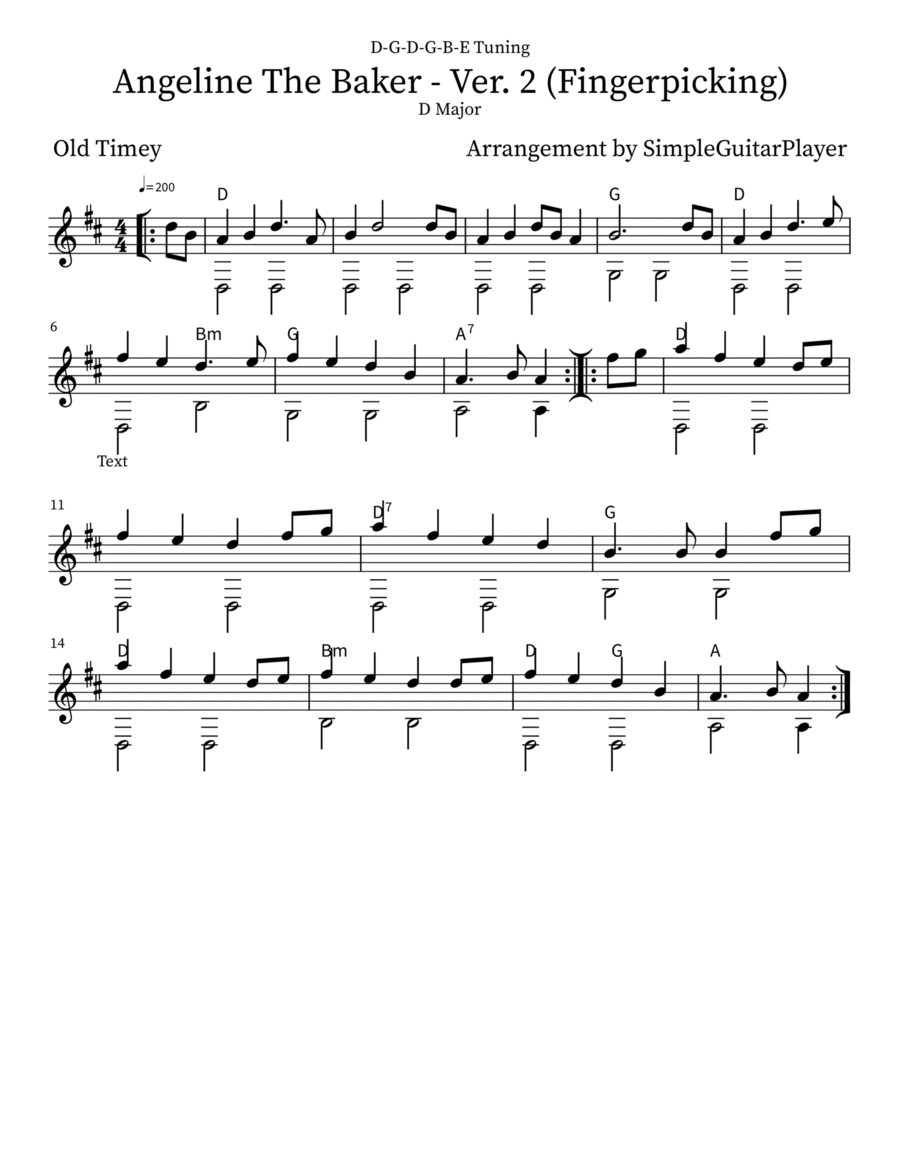 Angeline The Baker (Fingerpicking D-G-D-G-B-E Tuning) Acoustic Guitar scores gallery preview page 1