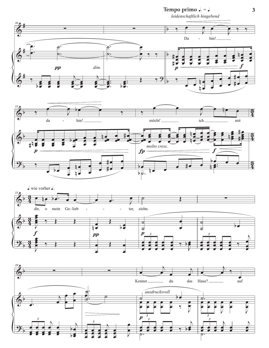 WOLF: Mignon: Kennst du das Land? (transposed to F major) Piano, Vocal scores gallery preview page 4