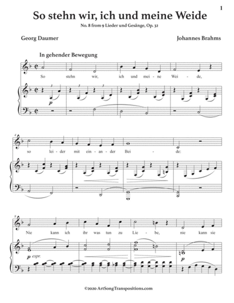 BRAHMS: So stehn wir, ich und meine Weide, Op. 32 no. 8 (transposed to F major)