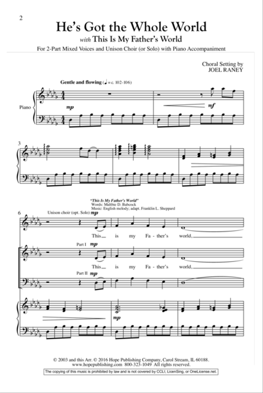 He's Got the Whole World/This Is My Father's World Unison Choir scores gallery preview page 2