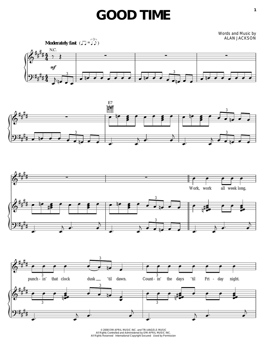Good Time Piano, Vocal, Guitar scores gallery preview page 1