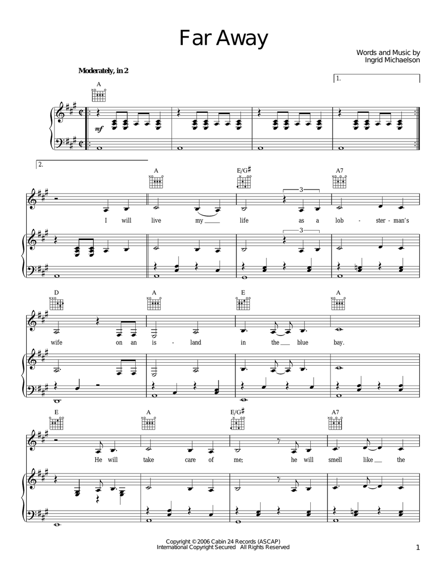 Far Away Piano, Vocal, Guitar scores gallery preview page 1