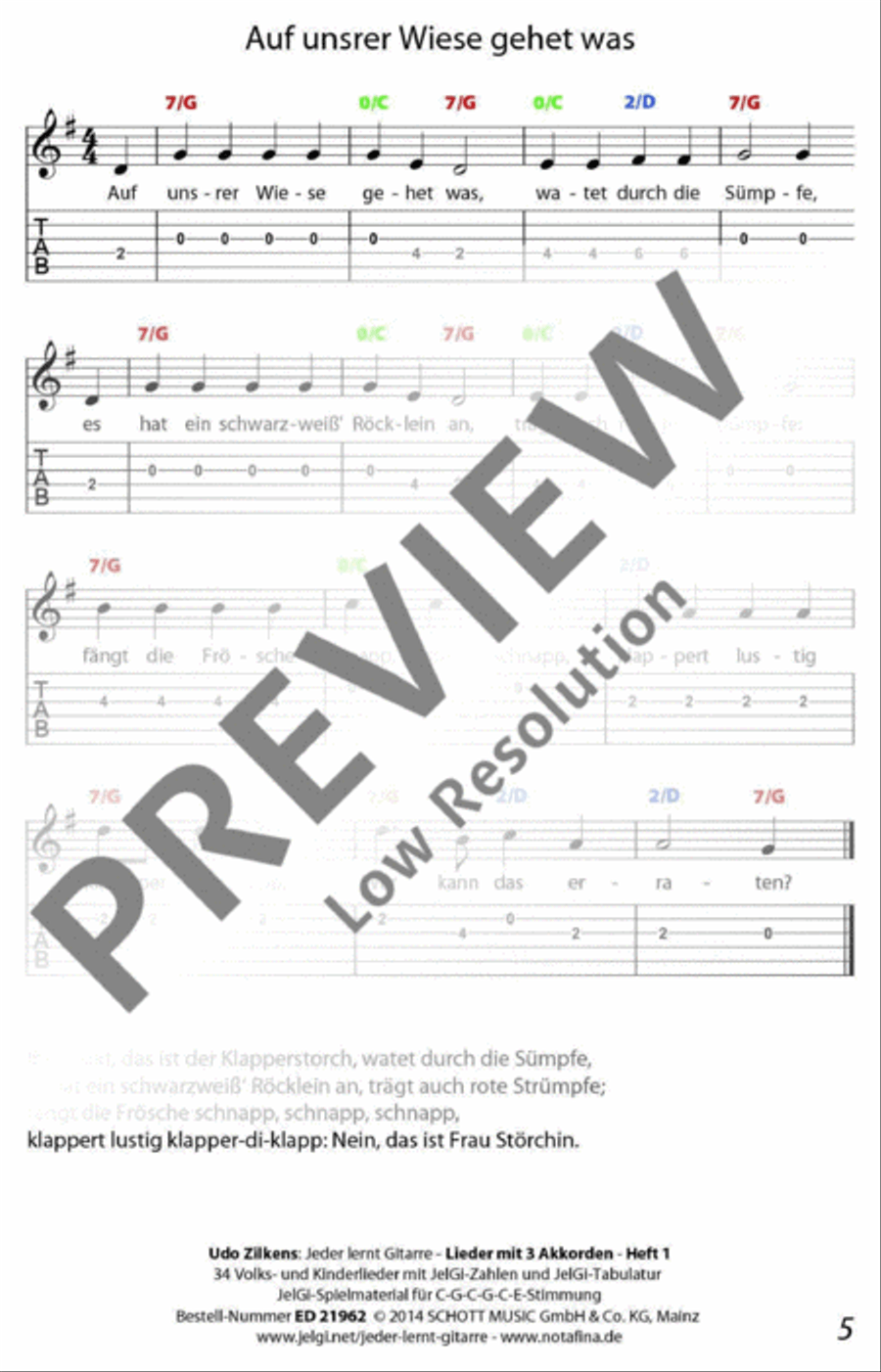 Jeder lernt Gitarre - Lieder mit 3 Akkorden Heft 1 Classical Guitar scores gallery preview page 6