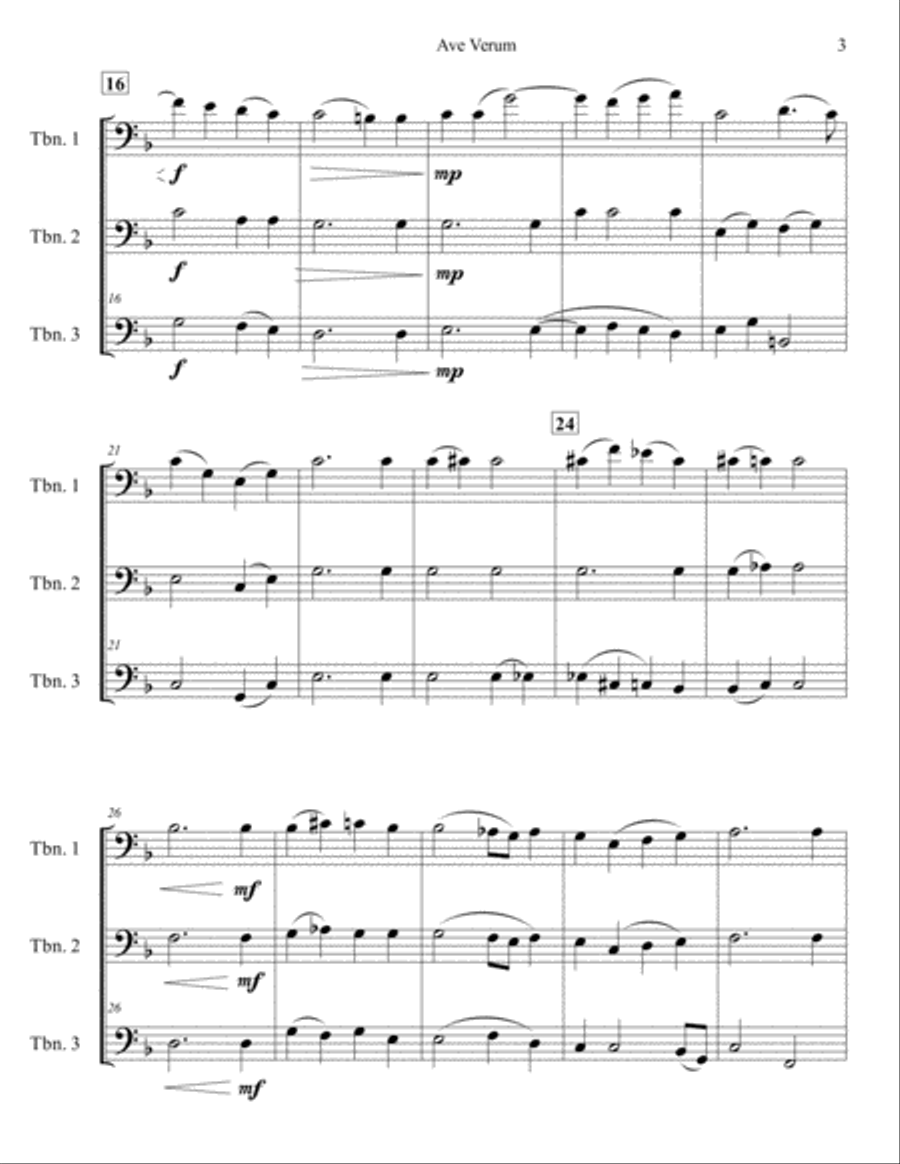 Ave Verum Corpus for Three Trombones Trombone Trio scores gallery preview page 3