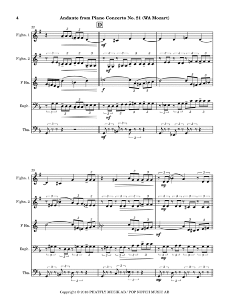 Mozart: Piano Concerto No. 21 - Andante Brass Quintet scores gallery preview page 4