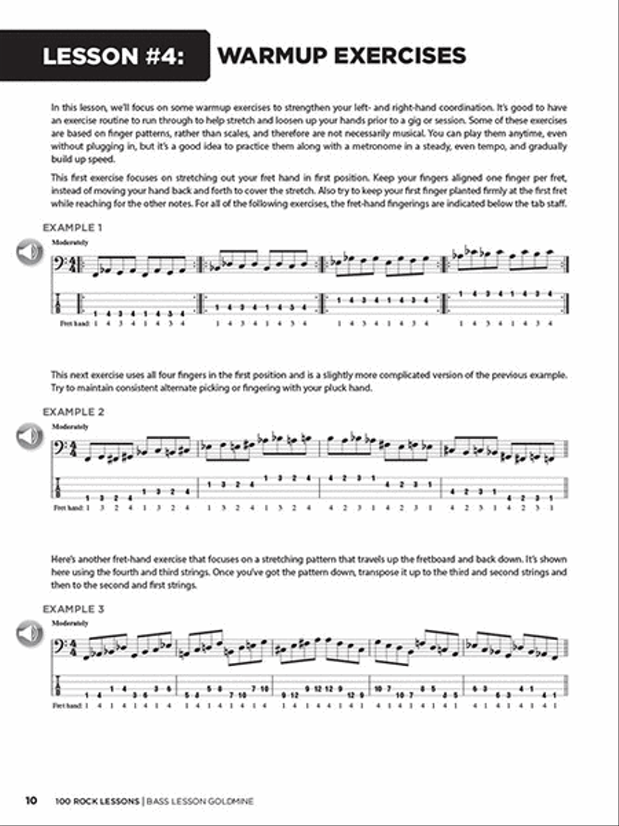 100 Rock Lessons Bass Guitar Tablature scores gallery preview page 4