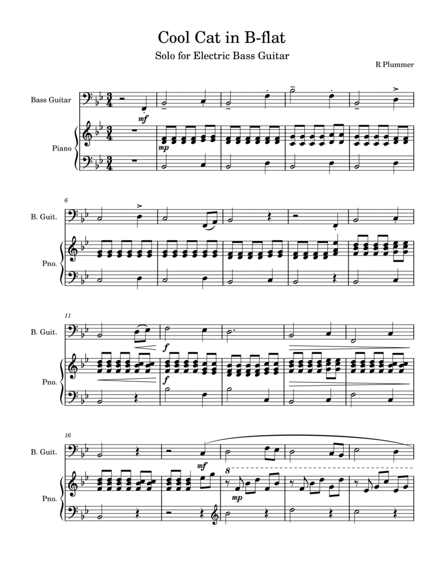 Cool Cat in Bb Bass Guitar scores gallery preview page 1