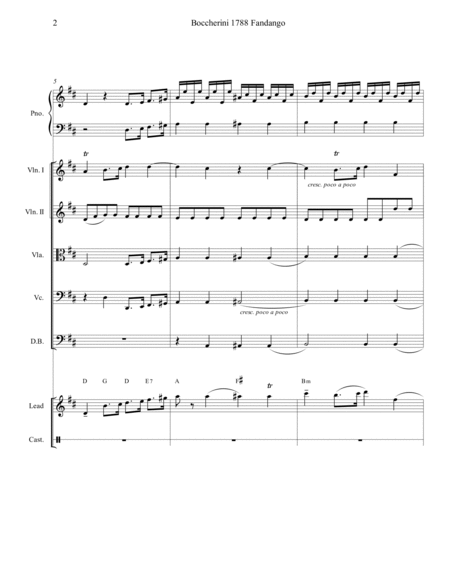 Boccherini 1788 Fandango Chamber Orchestra Piano Score and Part