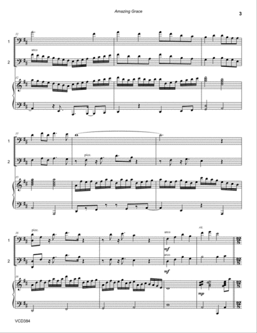 AMAZING GRACE - CELLO DUET with Piano Accompaniment String Duet scores gallery preview page 3