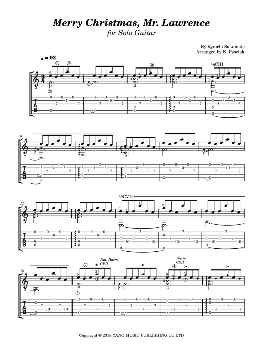 Merry Christmas Mr Lawrence - Somewhere Acoustic Guitar scores gallery preview page 3