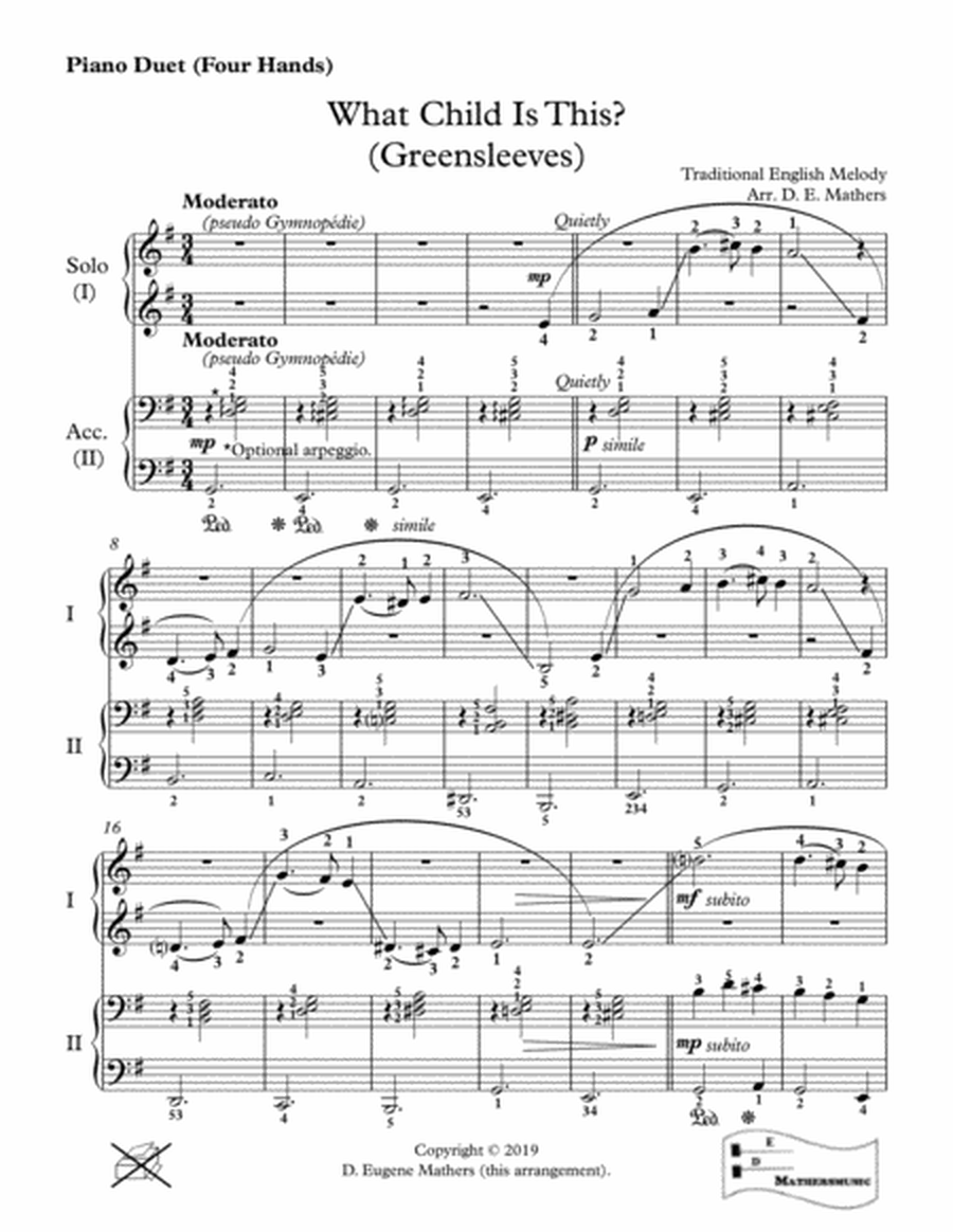 What Child Is This? (Greensleeves) for Piano Four Hands (Young Players) image number null