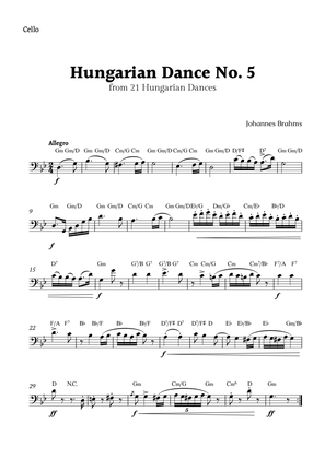 Book cover for Hungarian Dance No. 5 by Brahms for Cello Solo