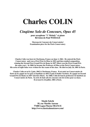 Book cover for Charles Colin: Cinquième Solo de Concours, Opus 45 arranged for C melody saxophone and piano