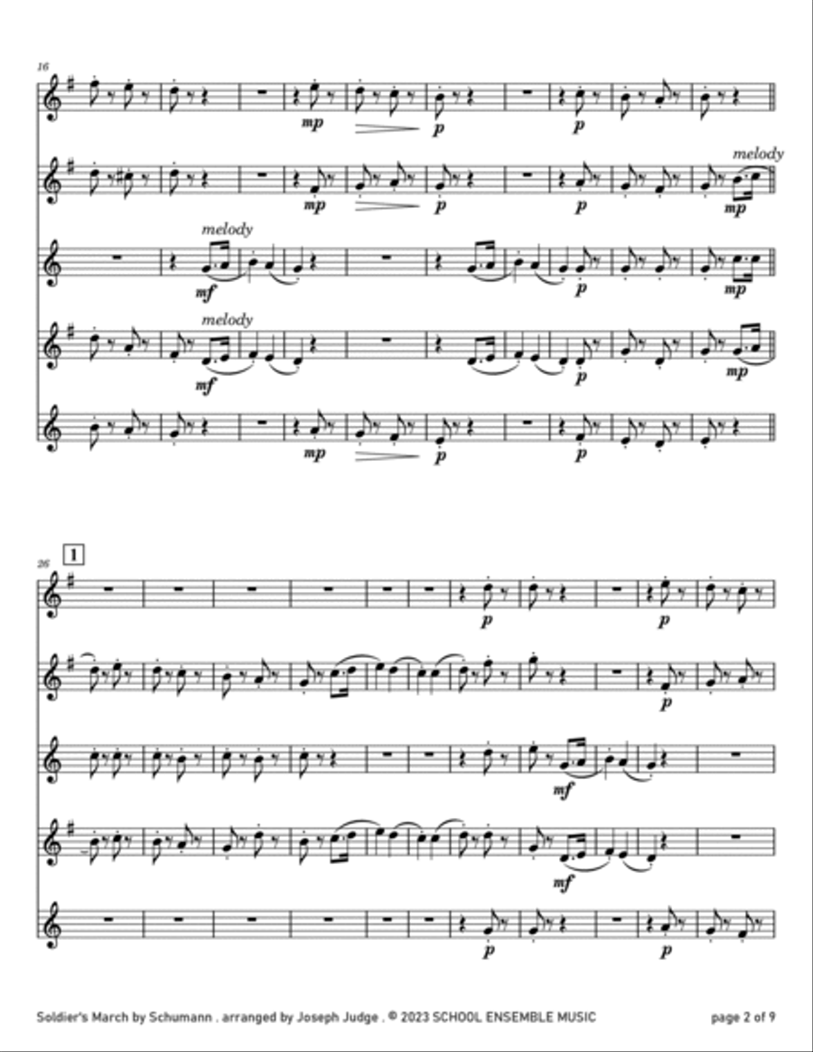 Soldier's March by Schumann for Saxophone Quartet in Schools Saxophone Quartet scores gallery preview page 2