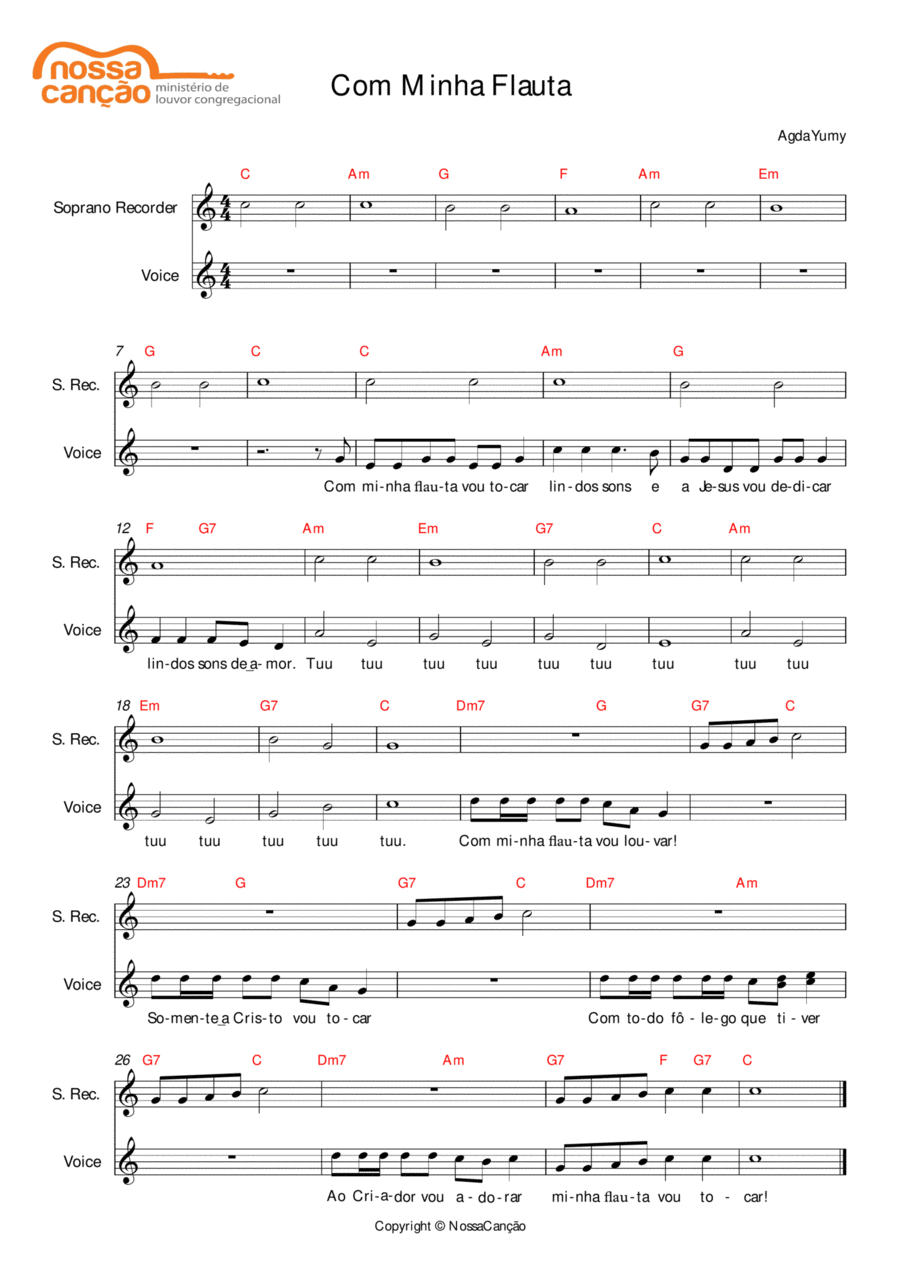 Com minha flauta Easy Piano scores gallery preview page 1