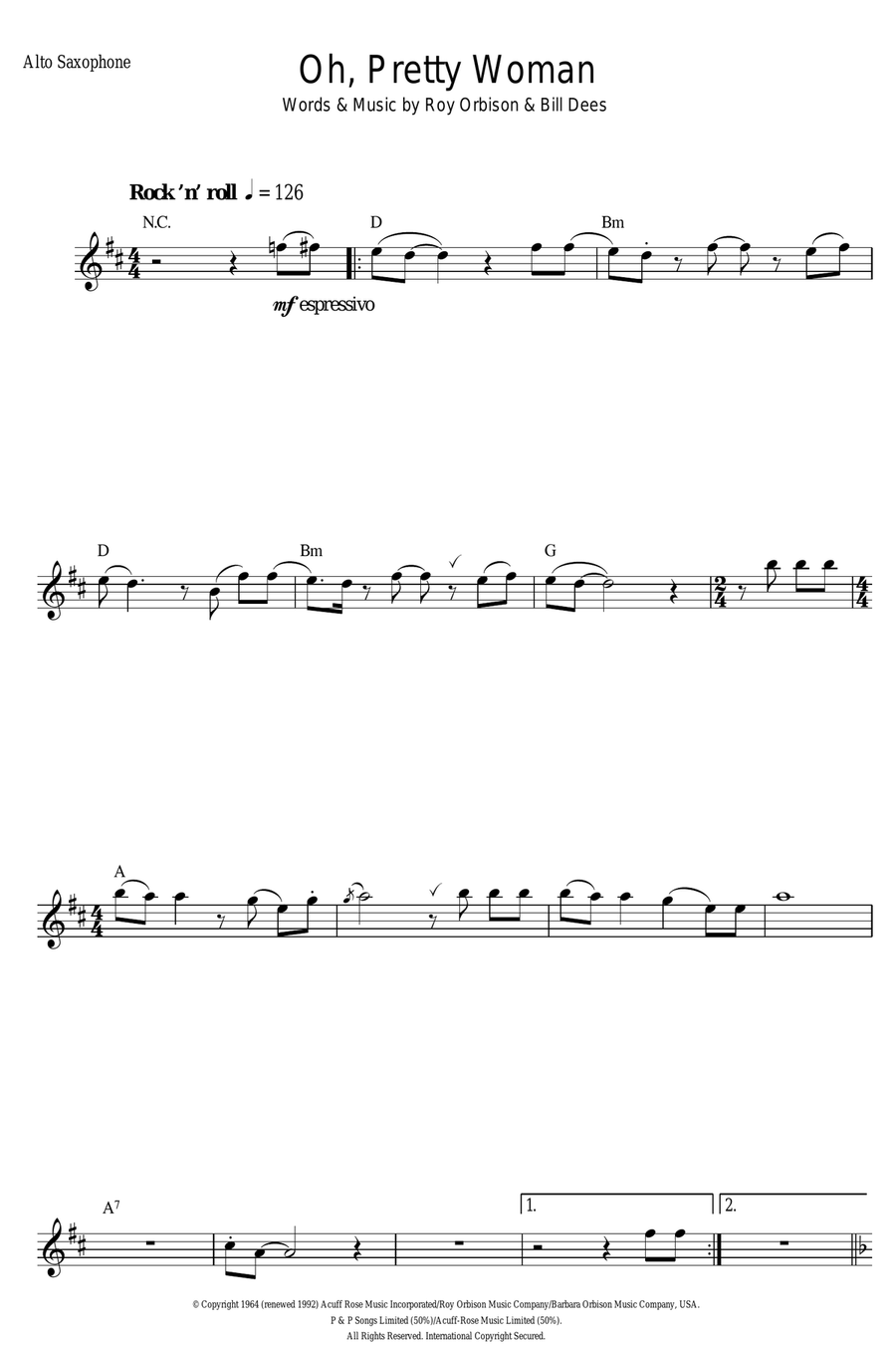 Oh, Pretty Woman Alto Saxophone scores gallery preview page 1