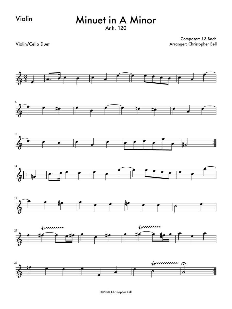 Minuet in A Minor, Anh 120 (Viola/Cello Duet) String Duet scores gallery preview page 2