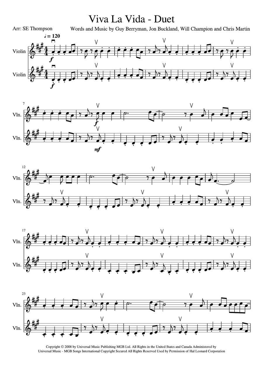 Viva La Vida String Duet scores gallery preview page 1