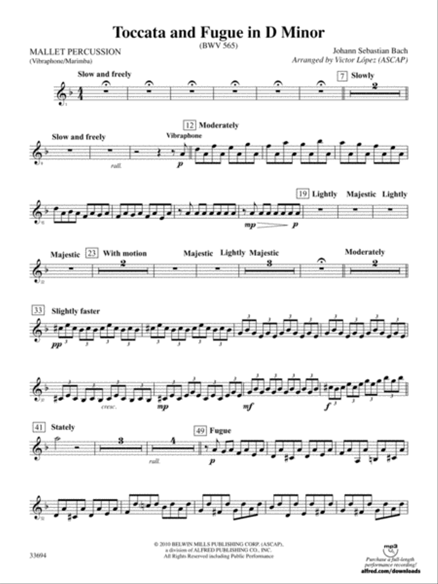 Toccata and Fugue in D Minor: Mallets by Johann Sebastian Bach Full Orchestra - Digital Sheet Music