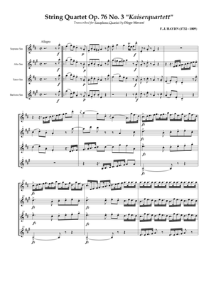 Book cover for String Quartet Op. 76 No. 3 "Emperor" for Saxophone Quartet (SATB)