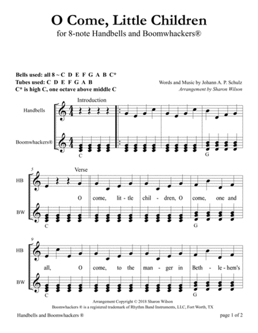 “O Come, Little Children” for 8-note Bells and Boomwhackers® (with Black and White Notes) image number null