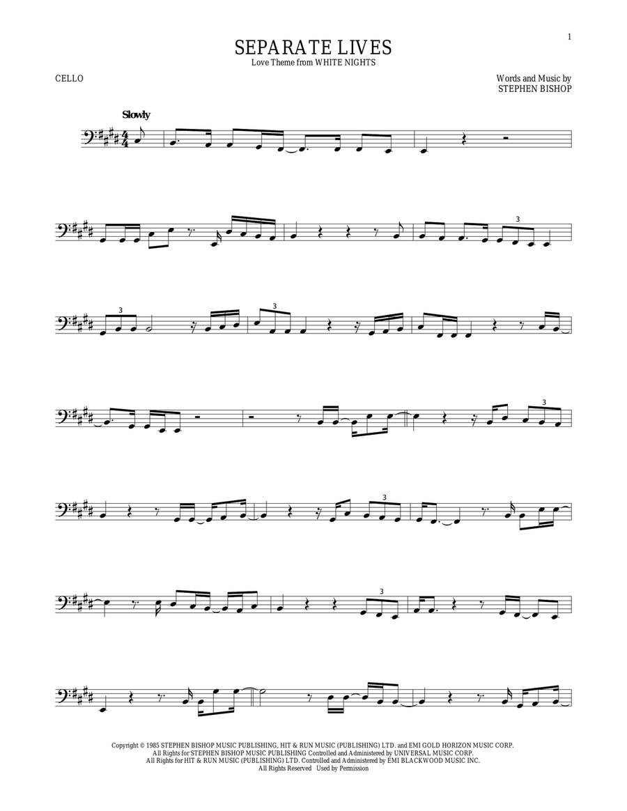 Separate Lives Cello Solo scores gallery preview page 1