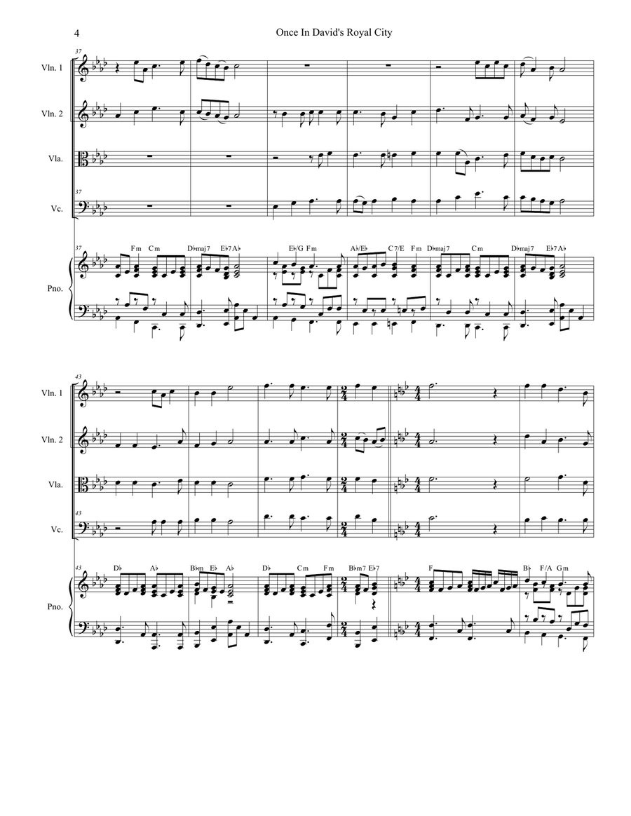 Once In Royal David's City (String Quartet and Piano) String Quartet scores gallery preview page 4