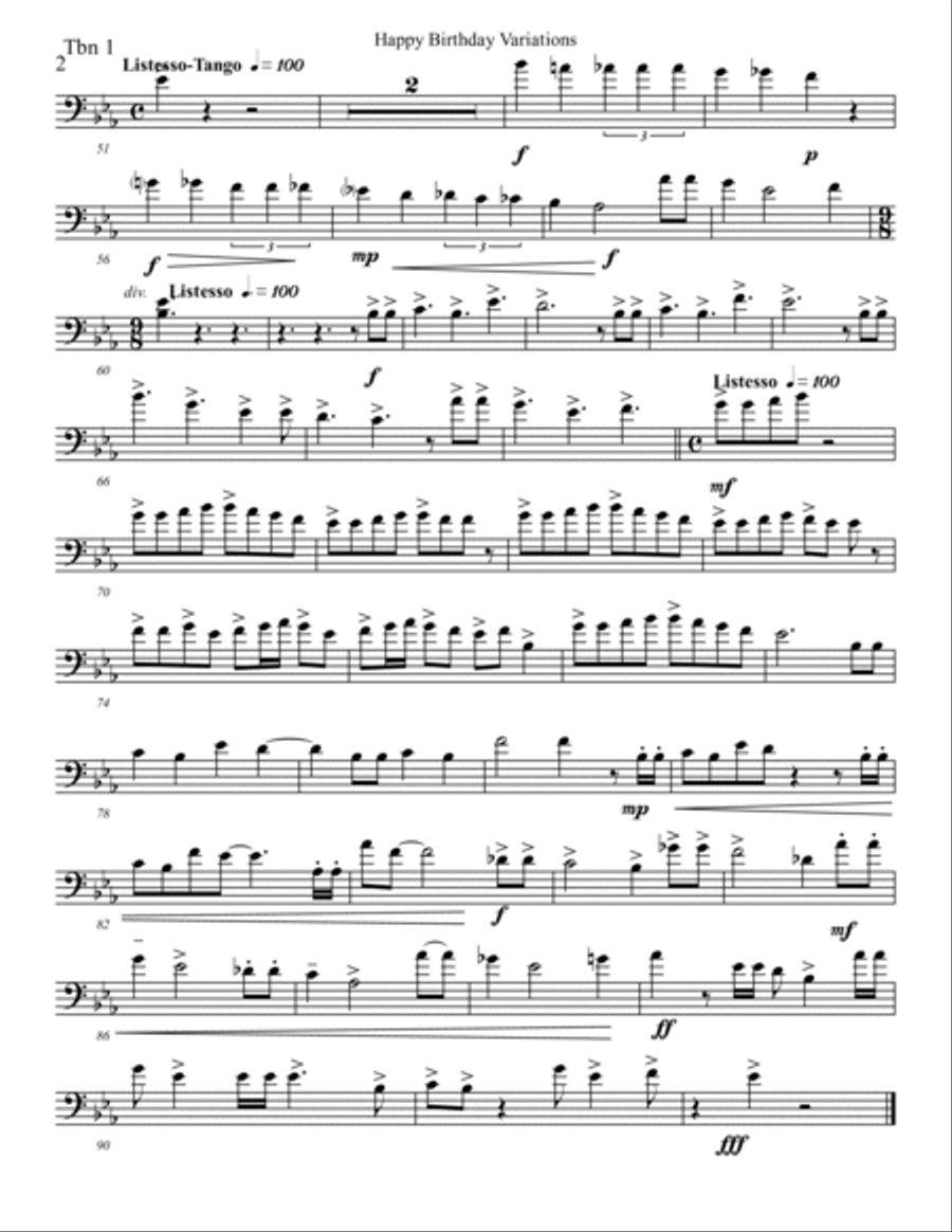 Low Brass Birthday Variations-Tune of Happy Birthdaty-Parts Brass Ensemble scores gallery preview page 2