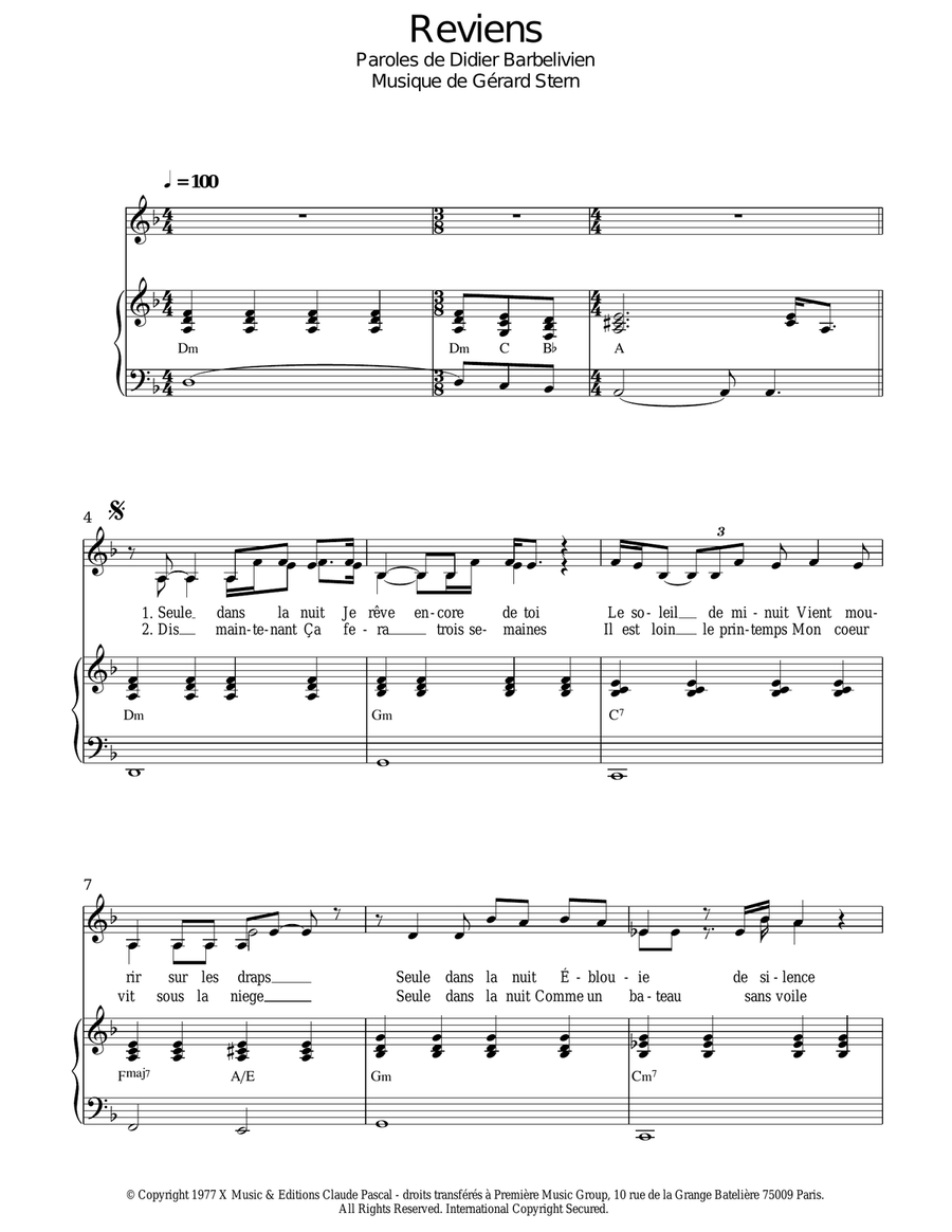 Reviens Reviens Piano, Vocal scores gallery preview page 1