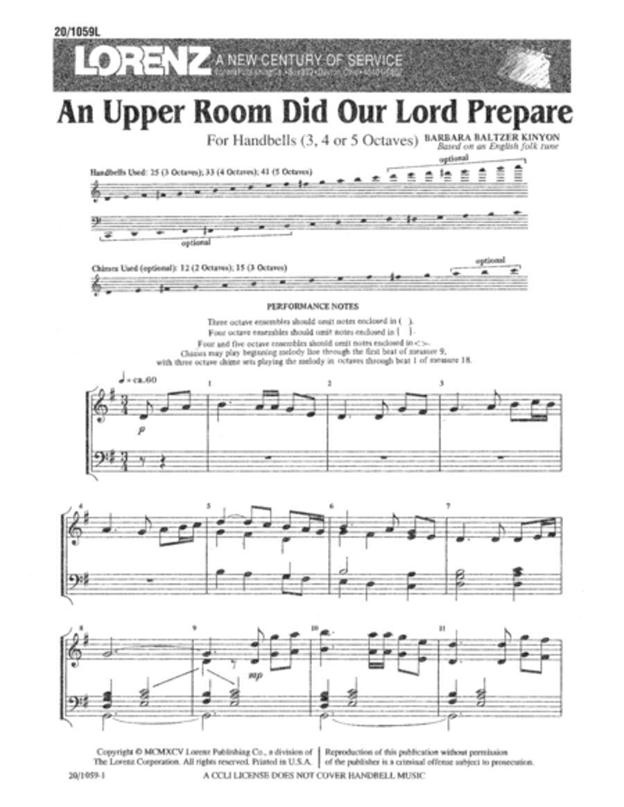 An Upper Room Did Our Lord Prepare 5-Octaves scores gallery preview page 1