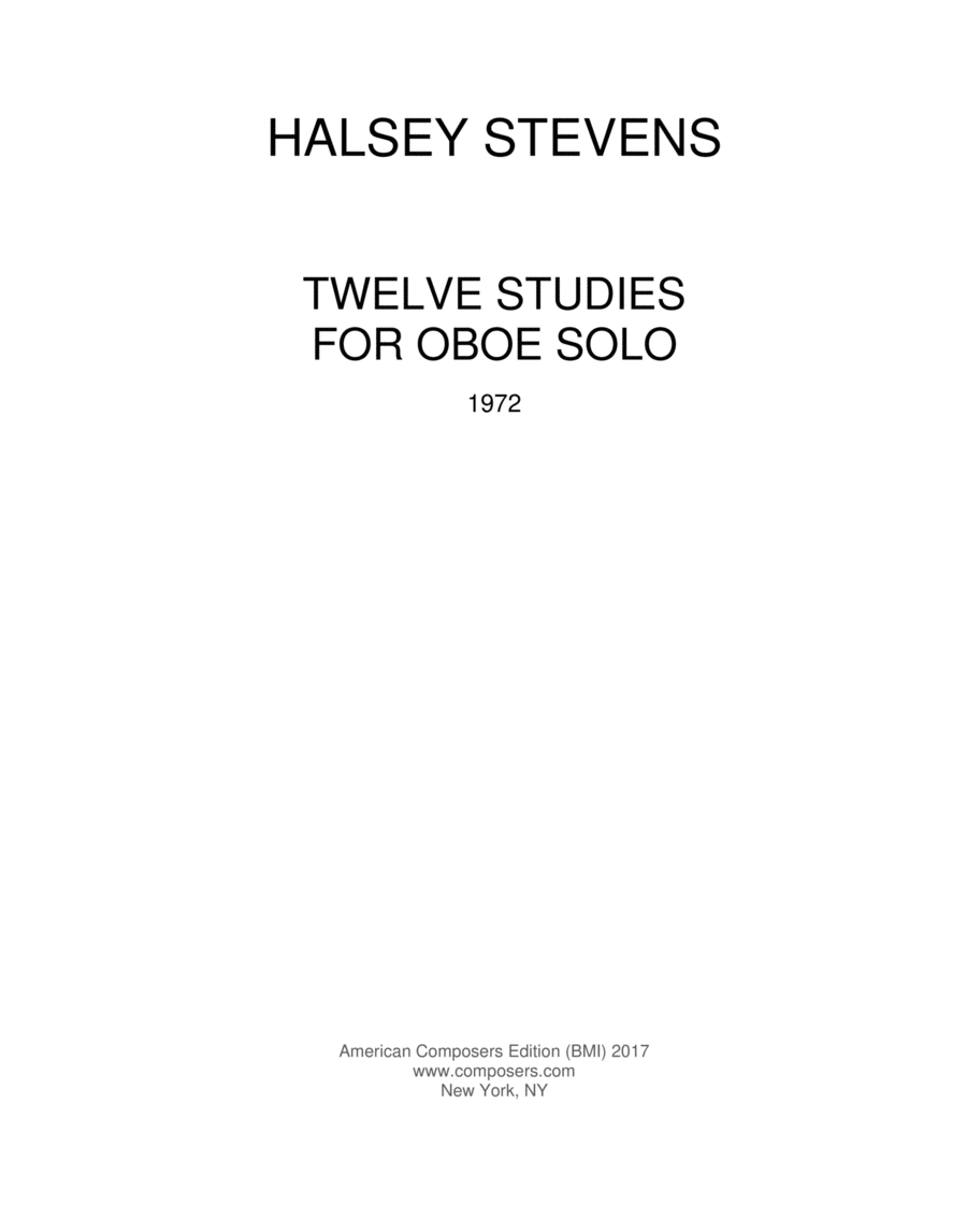 [Stevens] Twelve Studies for Oboe Solo Oboe Solo scores gallery preview page 1