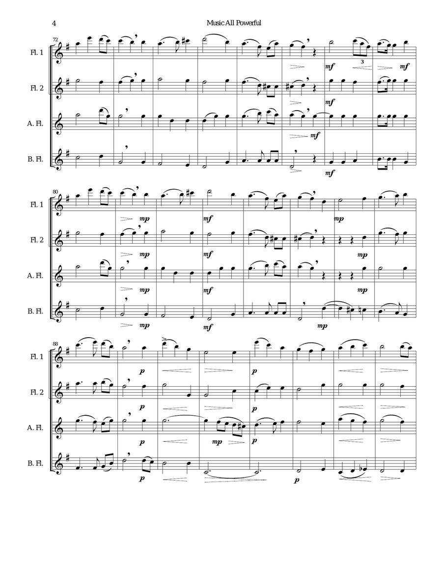 Music all powerful for flute quartet Flute Quartet scores gallery preview page 4