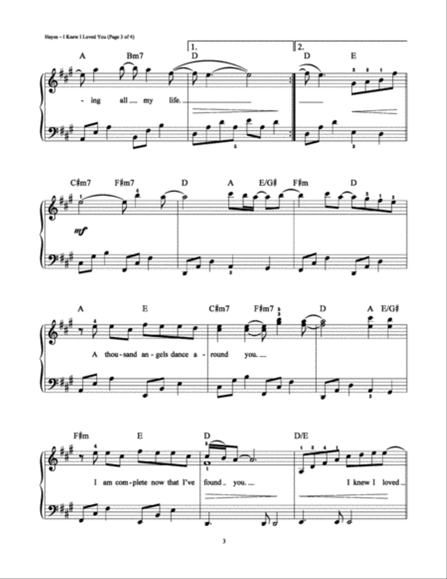 I Knew I Loved You Easy Piano scores gallery preview page 3