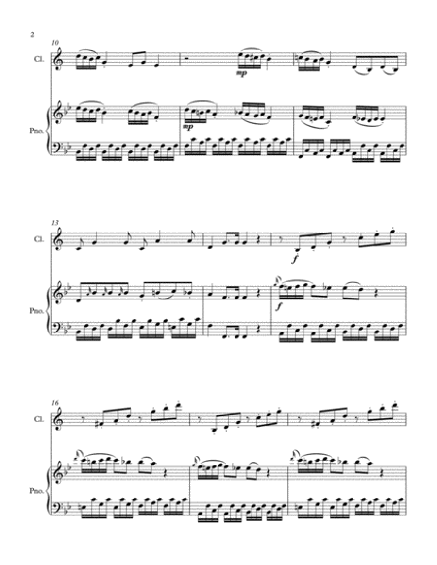 Allegro from Violin Sonata in Bb Major, K.8 for Clarinet Solo Clarinet Solo scores gallery preview page 2