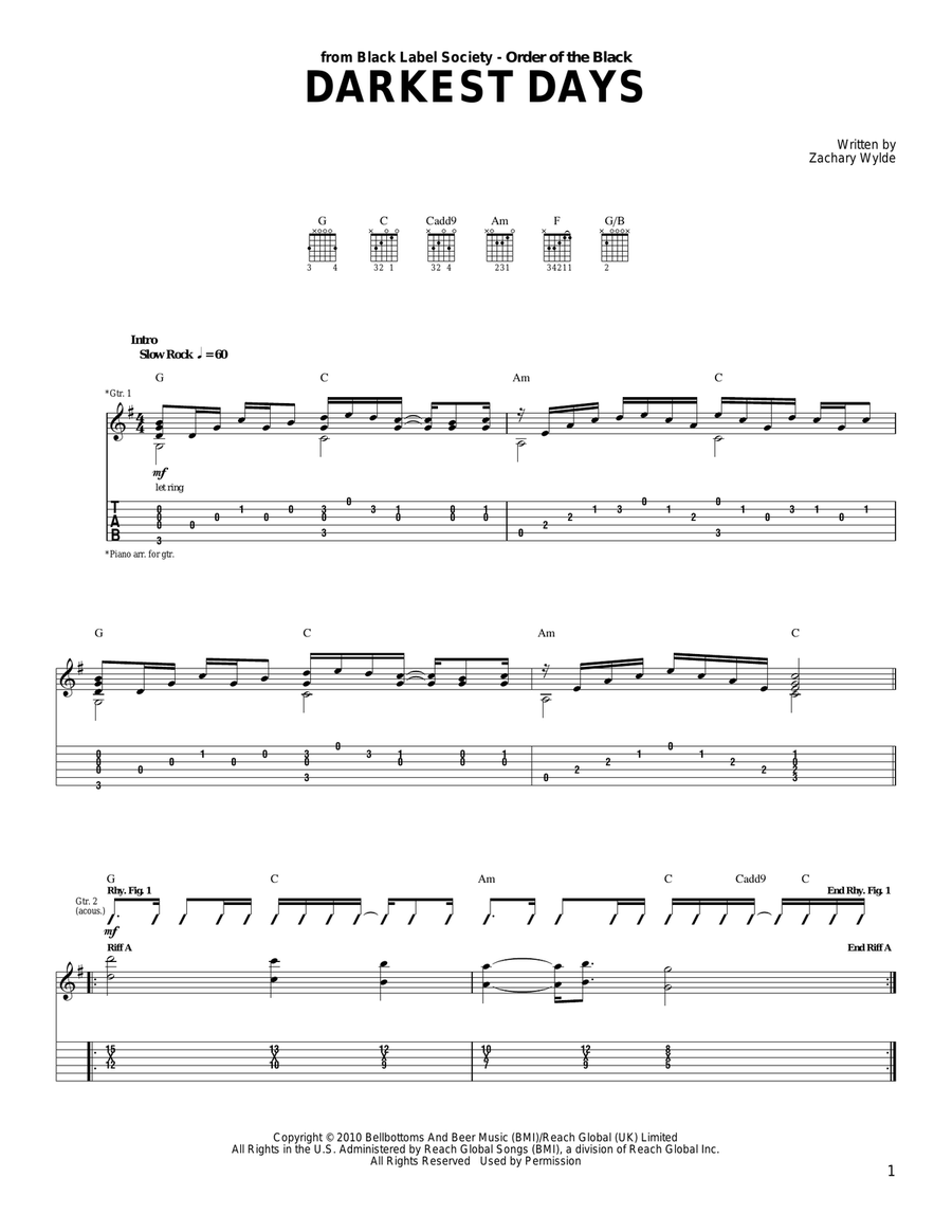 Darkest Days Acoustic Guitar scores gallery preview page 1
