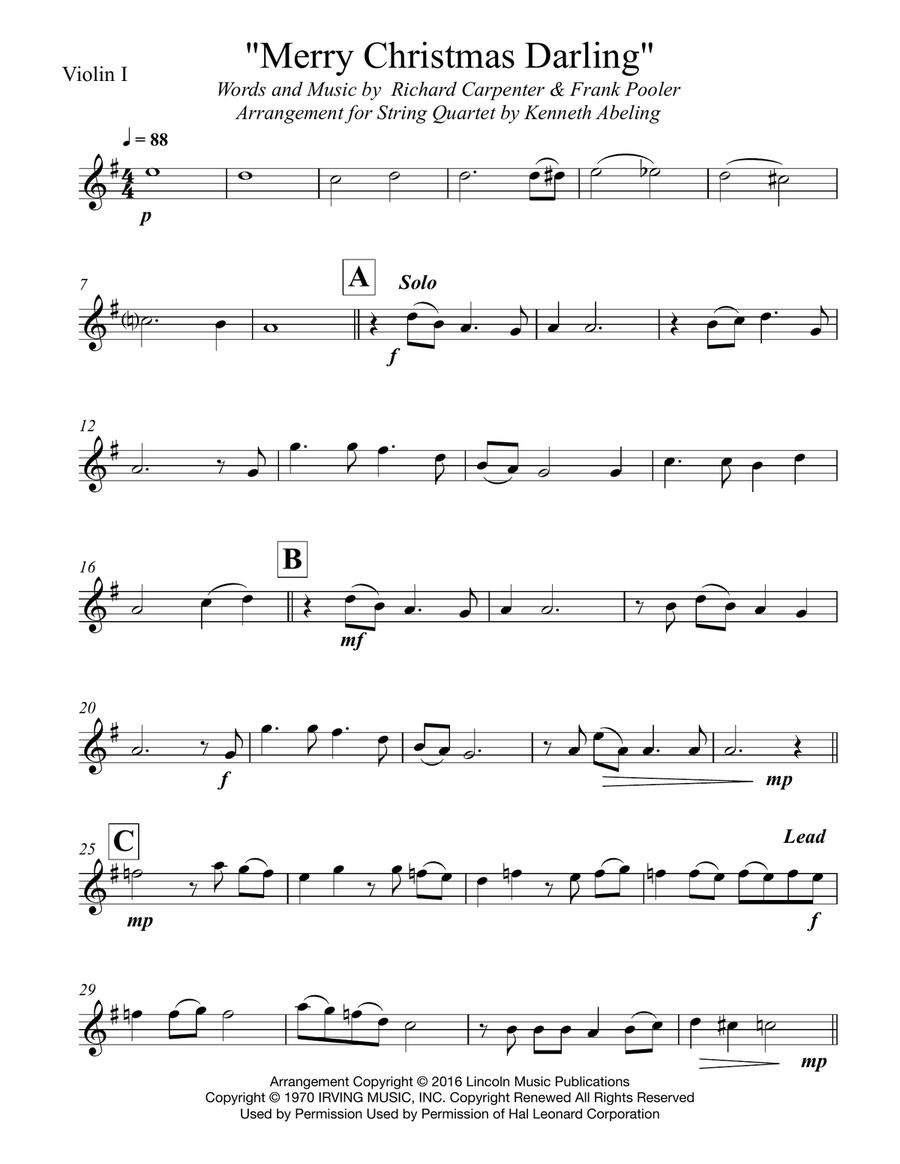 Merry Christmas, Darling String Quartet scores gallery preview page 5